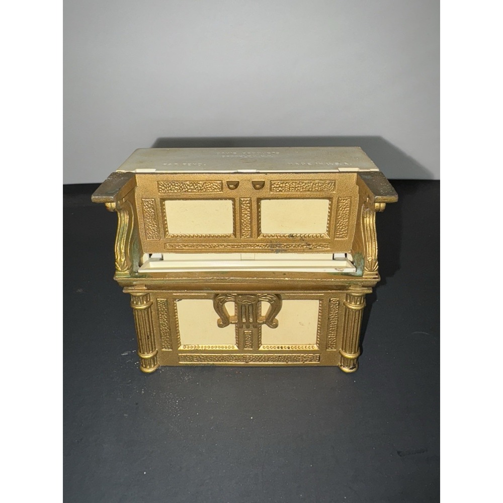 Vintage Pop-Up Piano Salt & Pepper Shakers Set Davis Products NY USA 4" Gold MCM